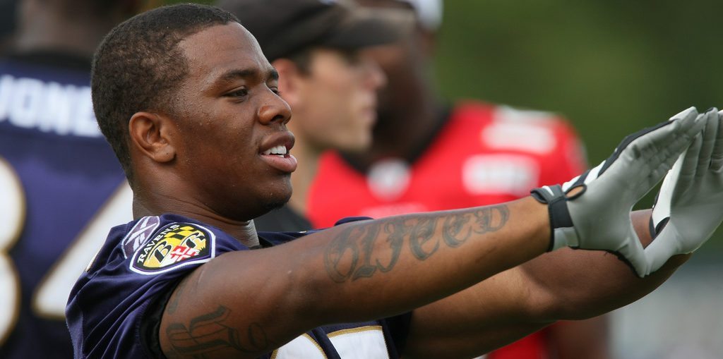 Ray Rice at Baltimore Ravens Training Camp is now trying to get back into NFL