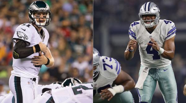 Philadelphia Eagles rookie quarterback Carson Wentz and Dallas Cowboys rookie quarterback Dak Prescott, Carson Wentz and Dak Prescott