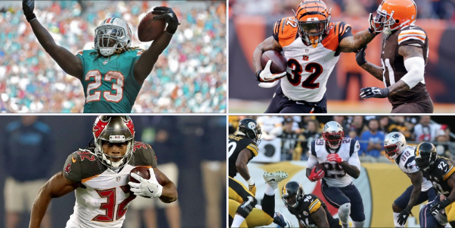 Running back Jay Ajayi, Jeremy Hill, Jacquizz Rodgers, LeGarrette Blount