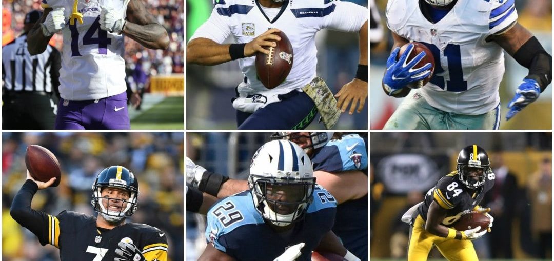 Top NFL players of Week 10, WR Stefon Diggs, QB Russell Wilson, RB Ezekiel Elliott, QB Ben Roethlisberger, RB DeMarco Murray and WR Antonio Brown