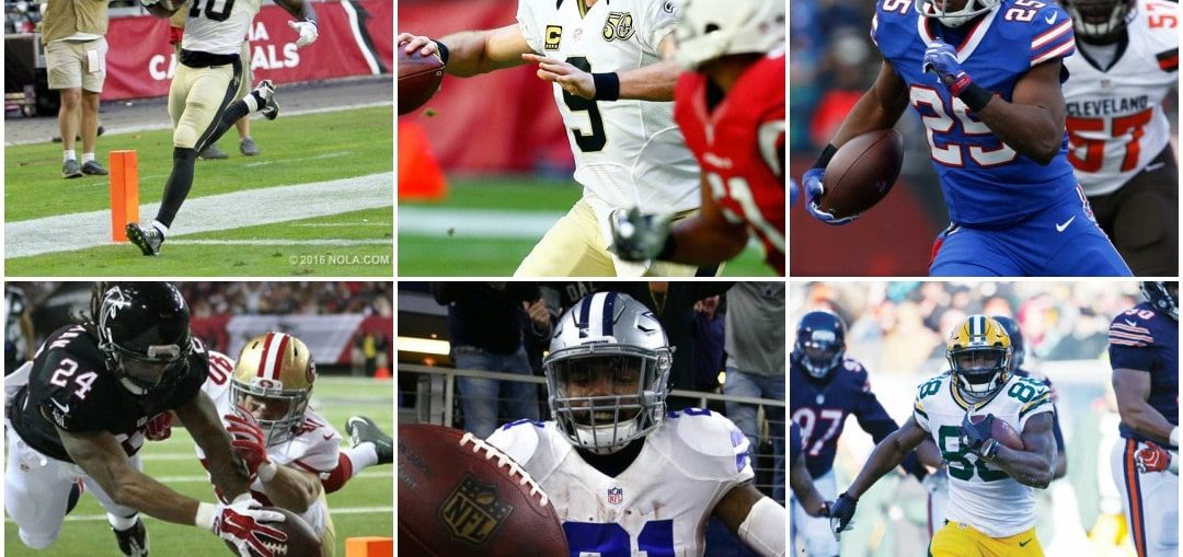 Week 15 Top NFL Players including Drew Brees, LeSean McCoy, Brandin Cooks, Devonta Freeman, Ezekiel Elliott, Ty Montgomery