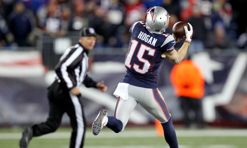 New England Patriots wide receiver Chris Hogan catches the game-winning touchdown in a Week 14 game against the Baltimore Ravens